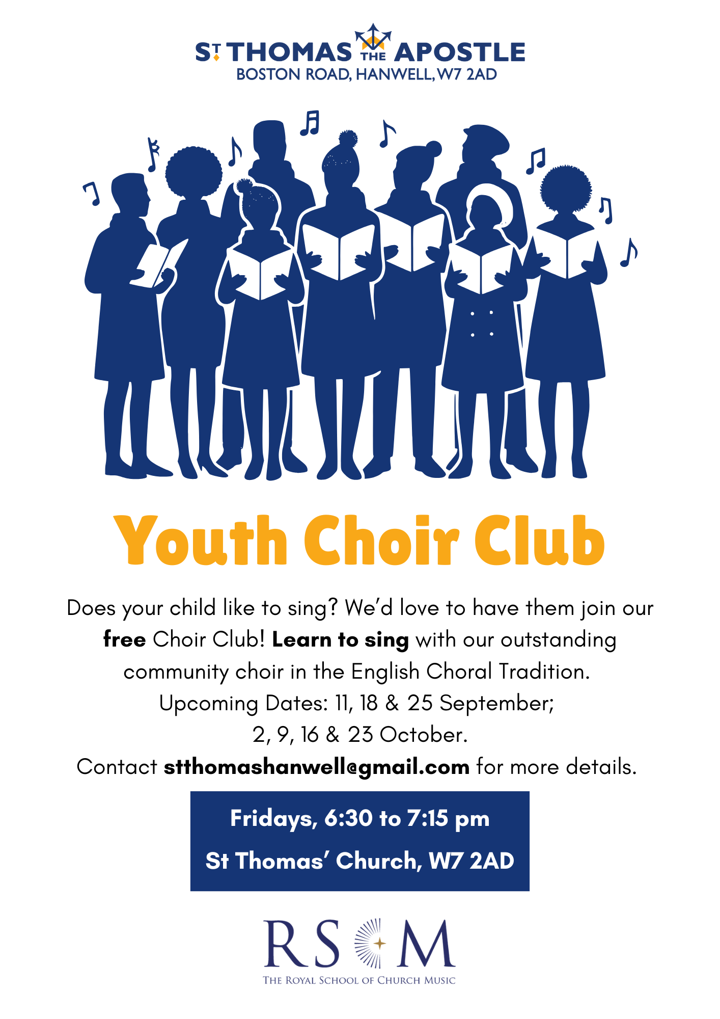 Friday 11th September 2026: Youth Choir Returns. Join us from 6.30pm.